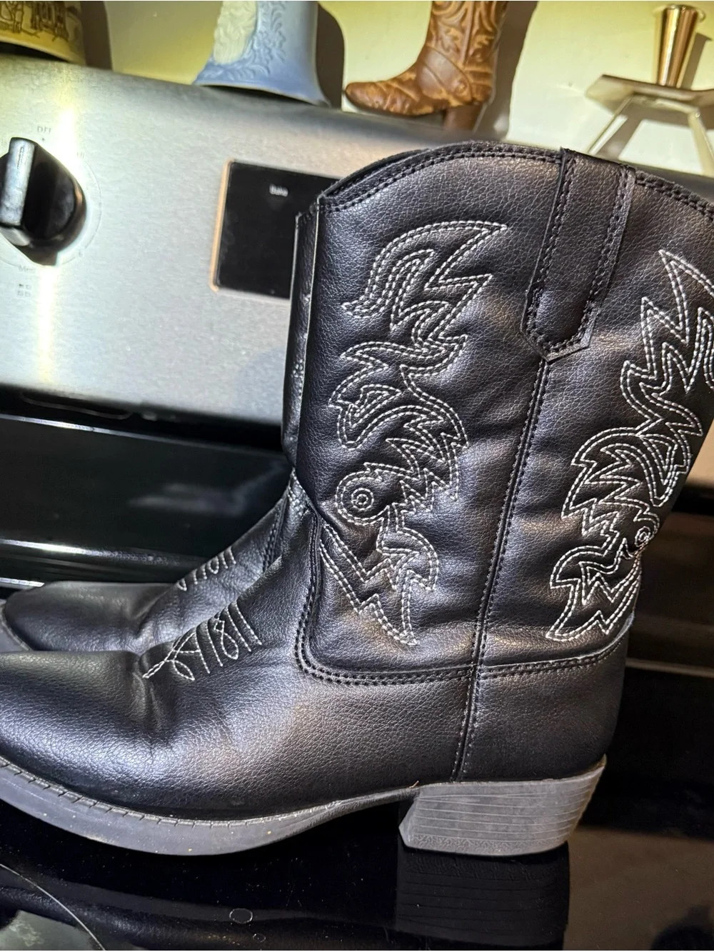 Deer Stags Ranch Boots Kids unisex Size 2M Black Western Cowboy Faux Leather